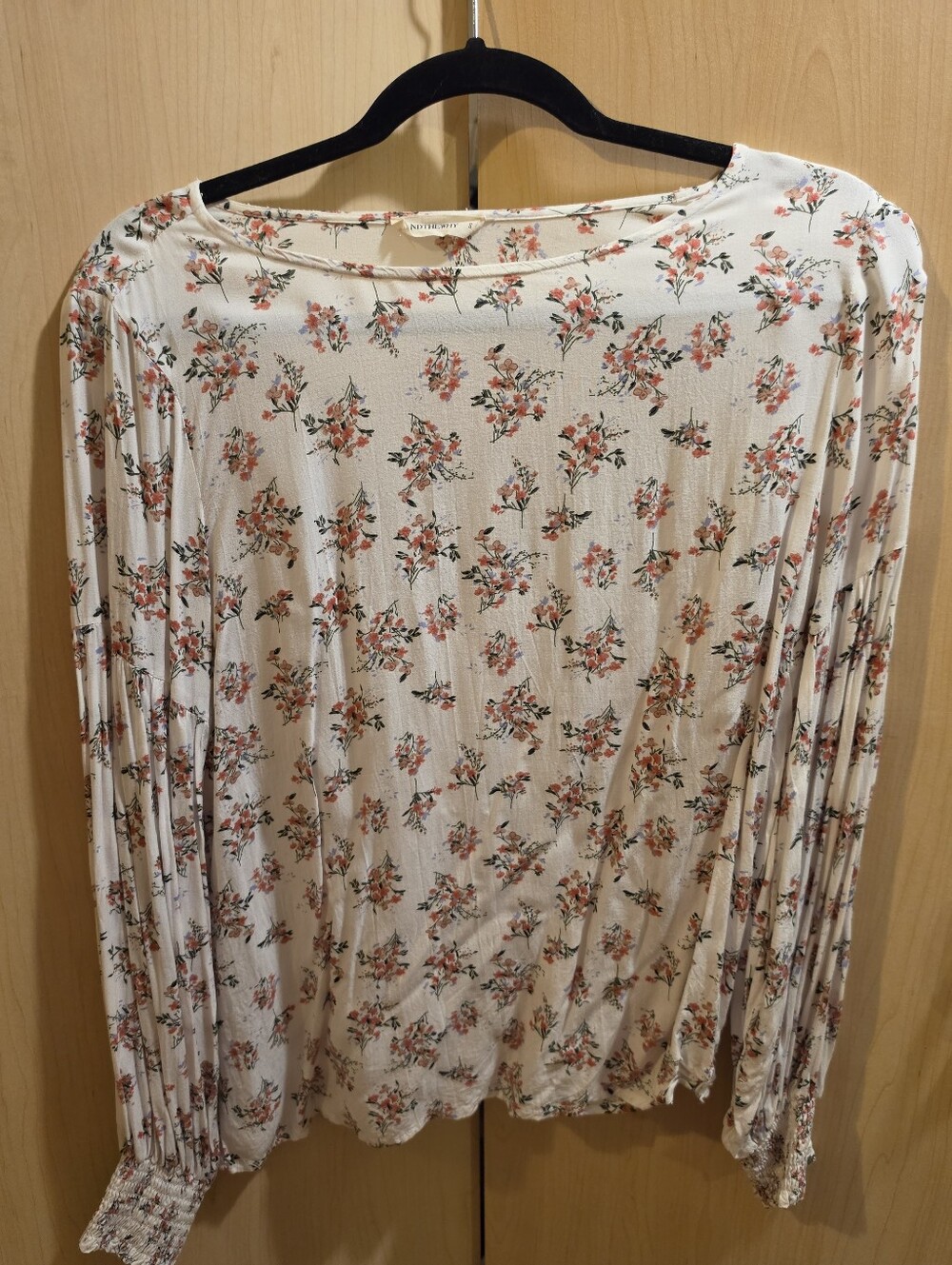 AndTheWhy Floral Blouse in Cream with Pink Bouquet Print